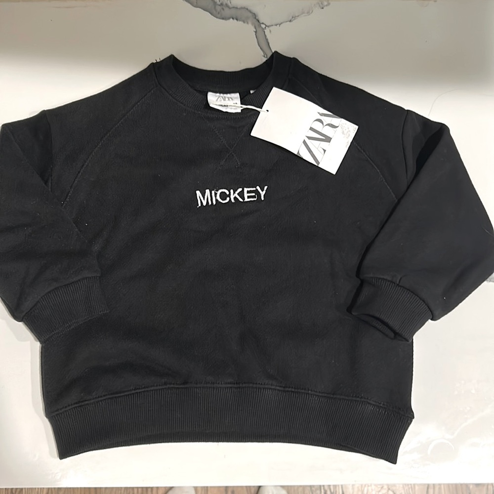NWT ZARA Embroidered Mickey sweatshirt in black 18-24 months